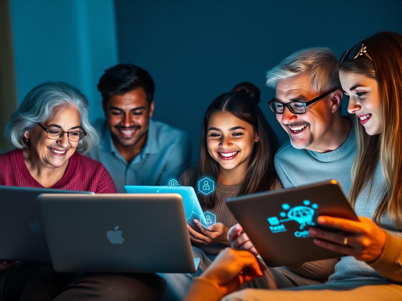 Diverse group of people learning with AI together